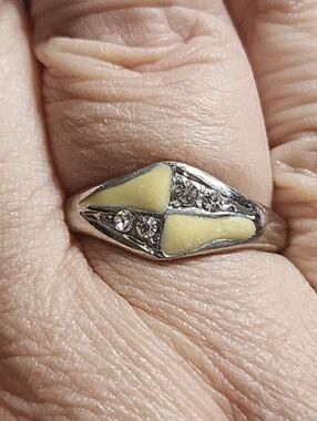 Silvertone Yellow Enamel Crystal Accent Ring